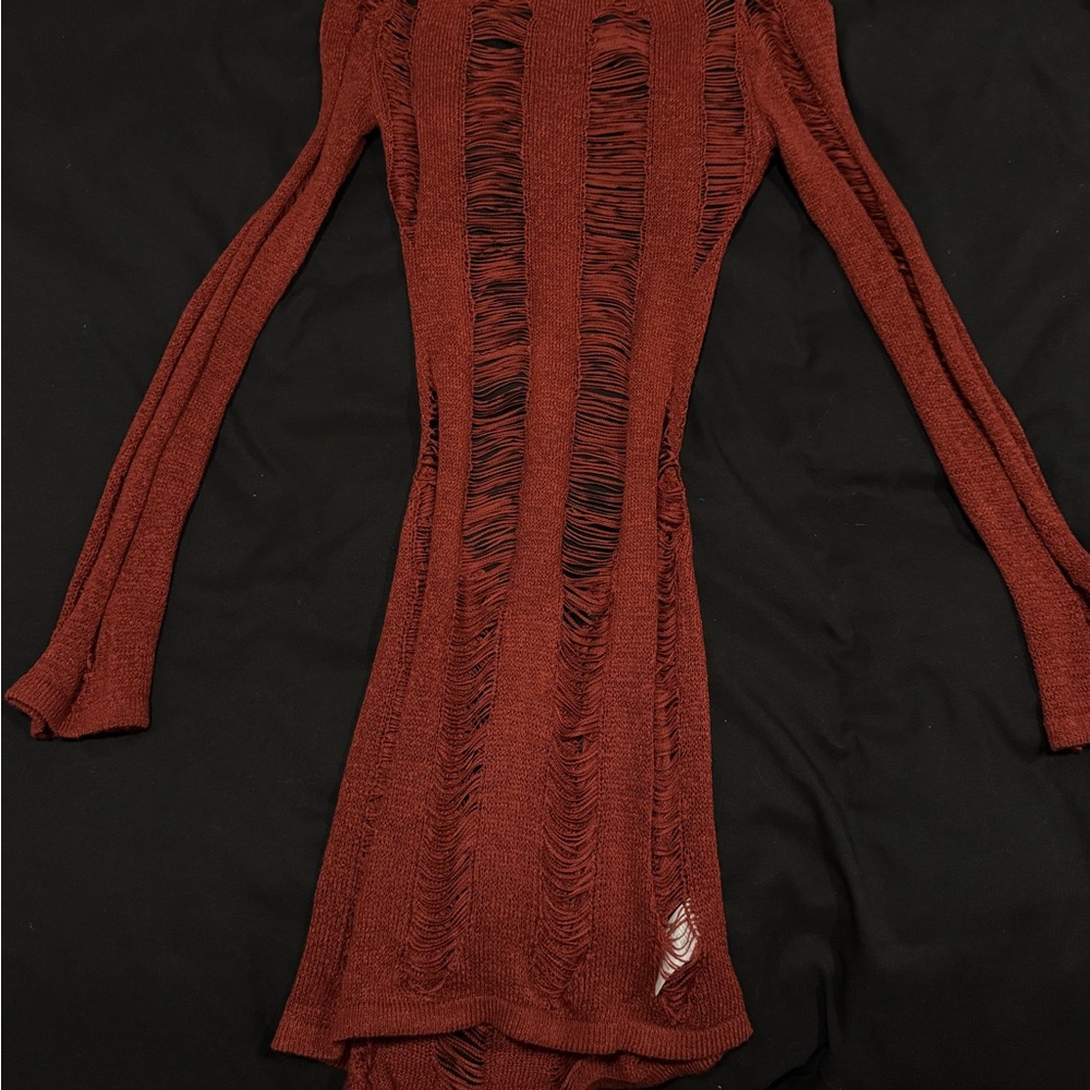 Jaded London Distressed Rust Long Sleeve Dress